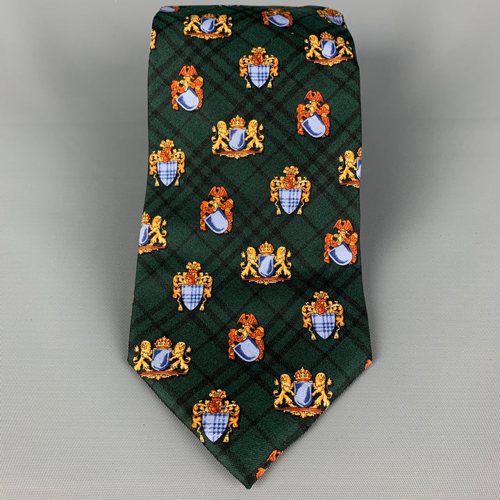 Vintage BURBERRY Multi-Color Crest Print Silk Neck Tie