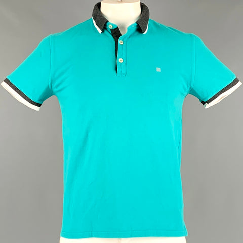 GIVENCHY Polo de manga corta de algodón con ribete en contraste azul gris talla L