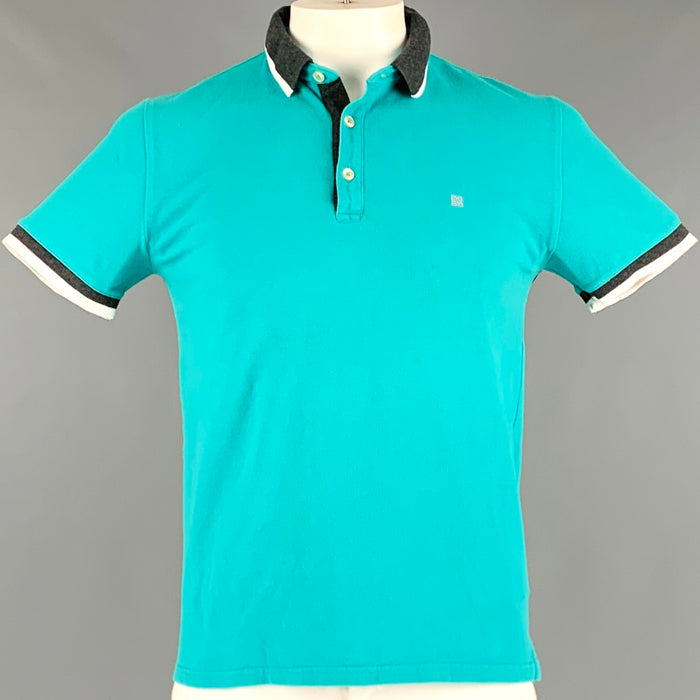 GIVENCHY Size L Blue Grey Contrast Trim Cotton Short Sleeve Polo