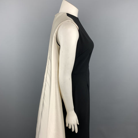 BIBHU MOHAPATRA Size 10 Black & White Silk Cape Train Back Sheath Gown