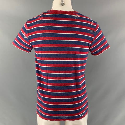 IRO Size S Blue, Red & White Stripe Linen Crew-Neck T-shirt