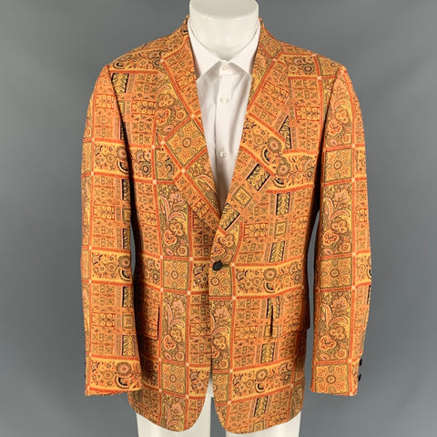 SAKS FIFTH AVENUE Size 40 Gold & Red Print Wool Blend Sport Coat