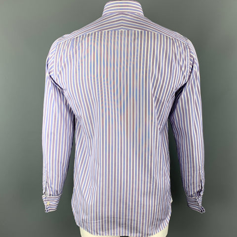 TOM FORD Size M Blue & White Vertical Stripe Cotton Long Sleeve Shirt