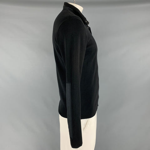 RALPH LAUREN Size XL Black Mixed Fabrics Silk Blend Half Zip Pullover
