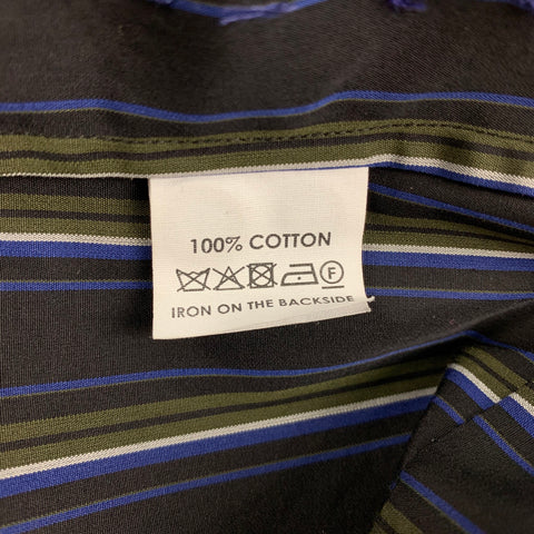 DRIES VAN NOTEN SS 19 Size L Navy & Grey Cotton Stripe Beaded Shirt