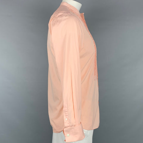 TODD SNYDER Size M Peach Pleated Cotton Nehru Collar Long Sleeve Shirt