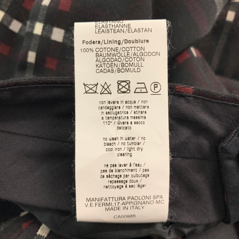 MSGM Size 36 Black Burgundy White Plaid Wool Blend Zip Fly Dress Pants