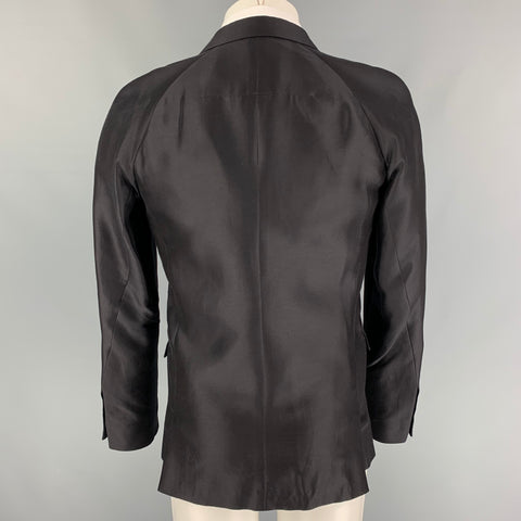 GIVENCHY Size 36 Black Cotton Silk Notch Lapel Sport Coat