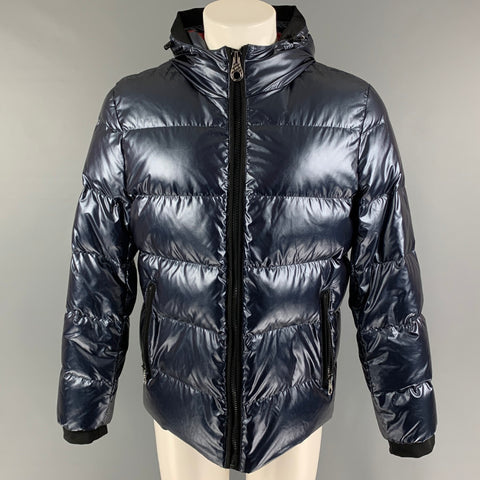 WRM Size M Blue Shimmery Quilted Nylon Hooded Jacket