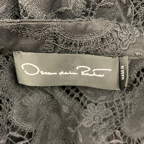 OSCAR DE LA RENTA Size 6 Black Silk Lace Bell Sleeves Blouse