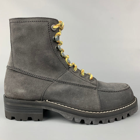 LANVIN Taille 7 Bottes à lacets en daim charbon de bois