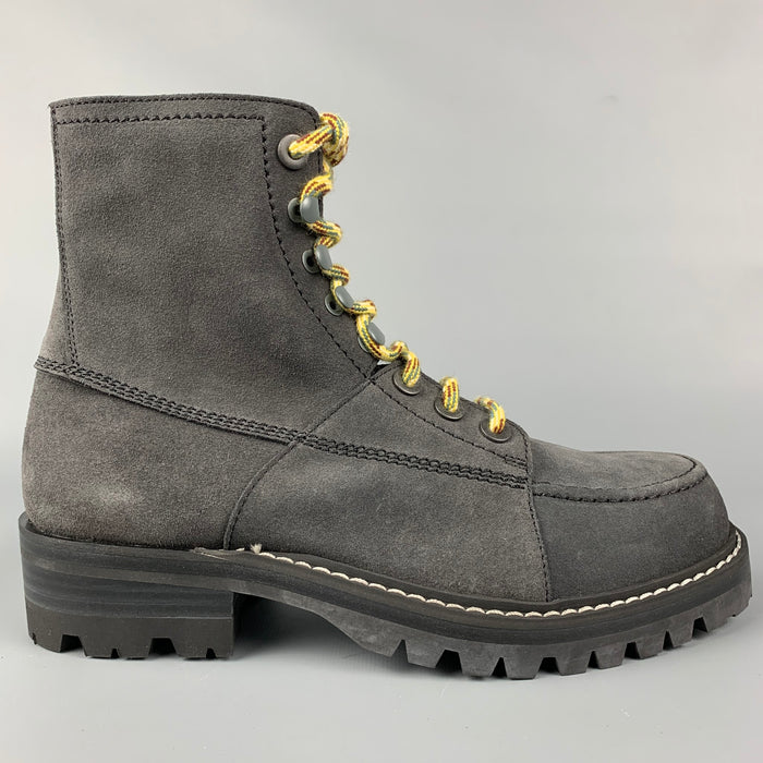 LANVIN Size 7 Charcoal Suede Lace Up Boots