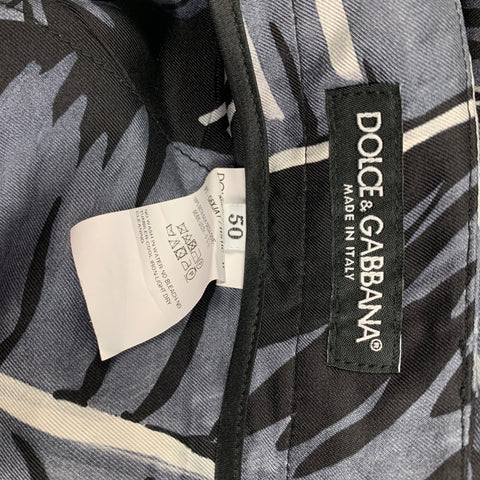 DOLCE & GABBANA Size 40 Regular Blue White Hawaiian Silk Peak Lapel Suit