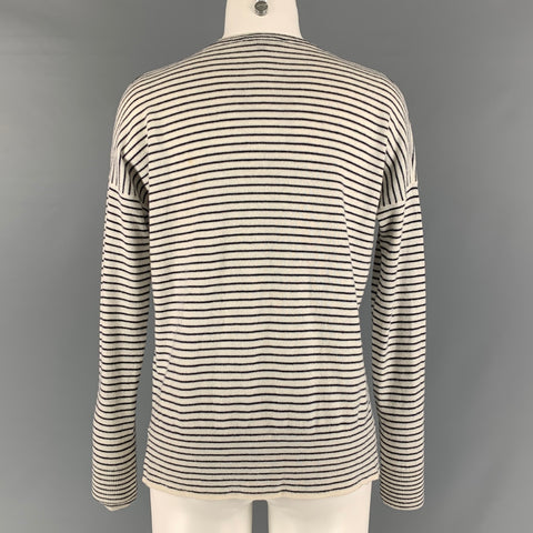 LORO PIANA Size S White Black Cashmere Stripe V-Neck Pullover