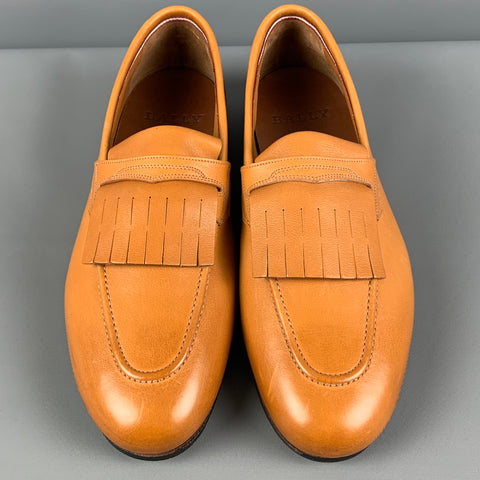 BALLY Size 7.5 Honey Leather Slip On Loafers