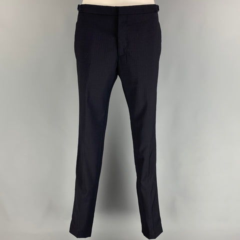 THE KOOPLES Size 36 Navy Herringbone Wool / Mohair Shawl Collar Tuxedo Suit