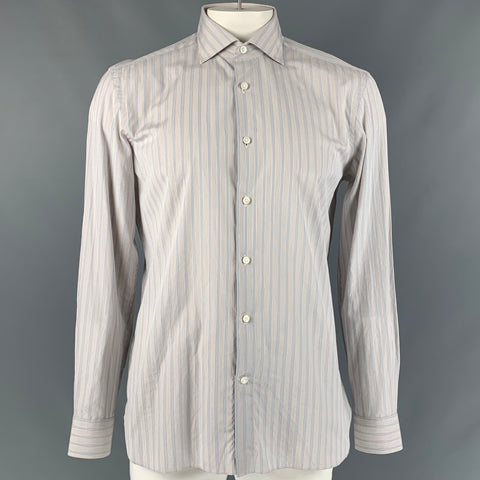 ERMENEGILDO ZEGNA Size L Grey Stripe Cotton Button Up Long Sleeve Shirt