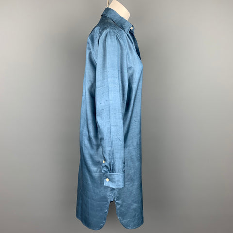 RALPH LAUREN Blue Label Talla 8 Vestido camisero de seda azul con botones