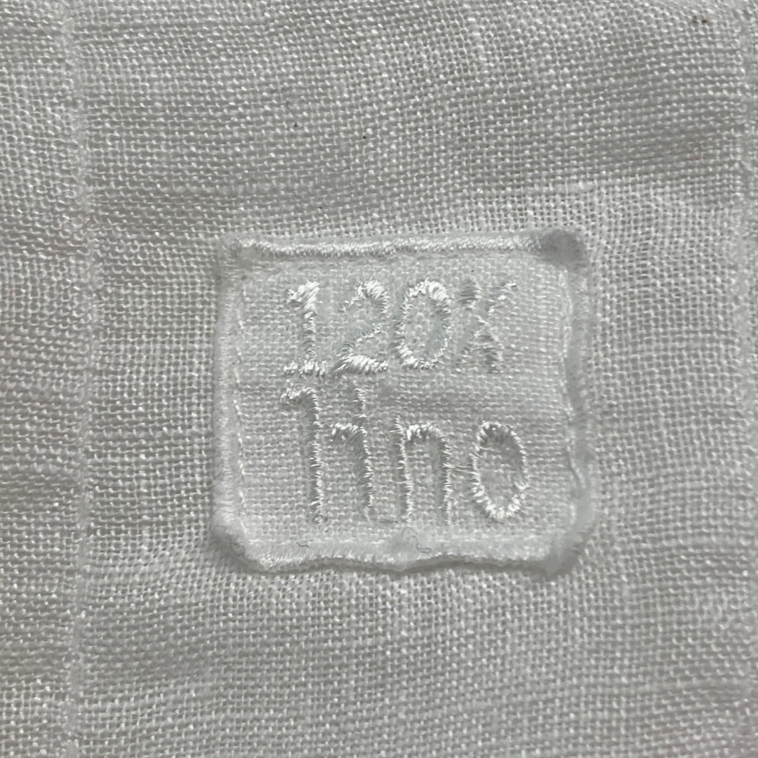 120% LINO Size M White Linen Ruffled Open Collar Shirt