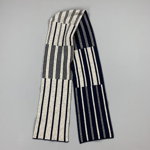 DRAKES LONDON Navy & Grey Striped Wool Scarf