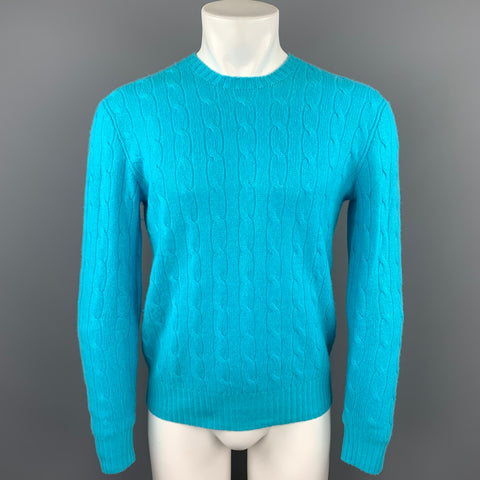 POLO by RALPH LAUREN Size M Aqua Cable Knit Cashmere Crew-Neck Sweater