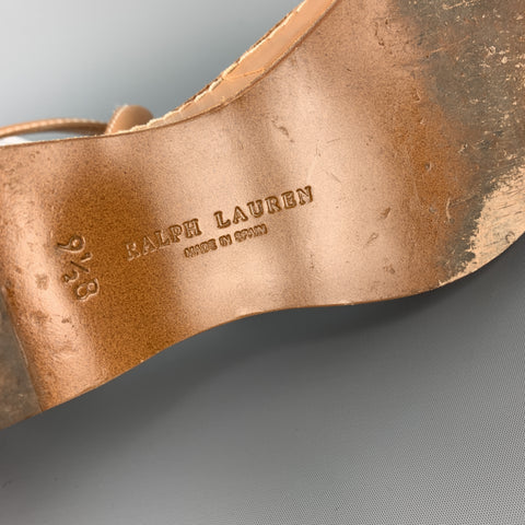 RALPH LAUREN Talla 9.5 Sandalias de cuña con plataforma con puntadas en contraste de cuero color canela