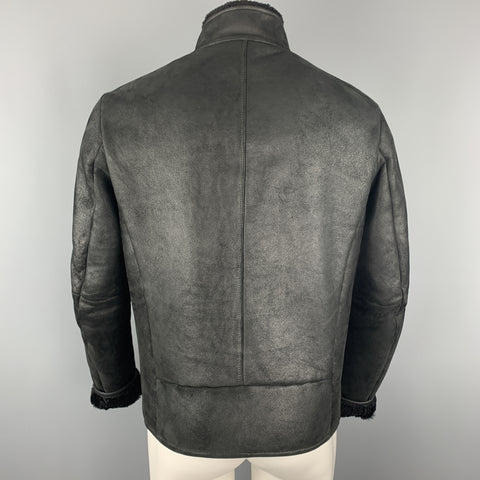 JIL SANDER Size 42  Black Shearling Leather High Collar Zip Up Jacket