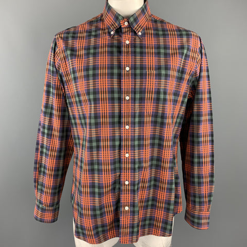 GITMAN VINTAGE Size XL Green & Orange Plaid Cotton Button Down Long Sleeve Shirt