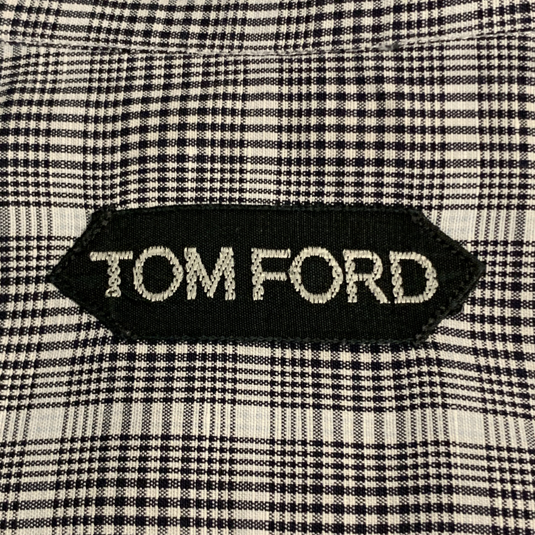TOM FORD Size M Blue & Grey Plaid Cotton Pointed Collar Button Up Long Sleeve Shirt