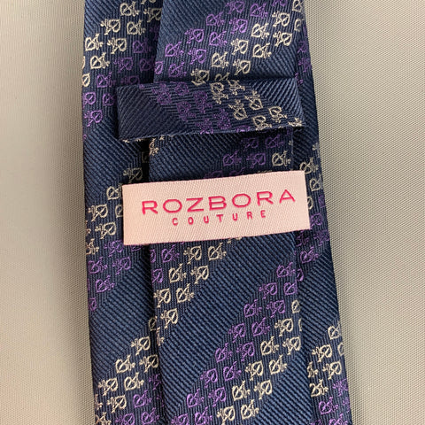 ROZBORA Blue Purple Abstract Silk Tie