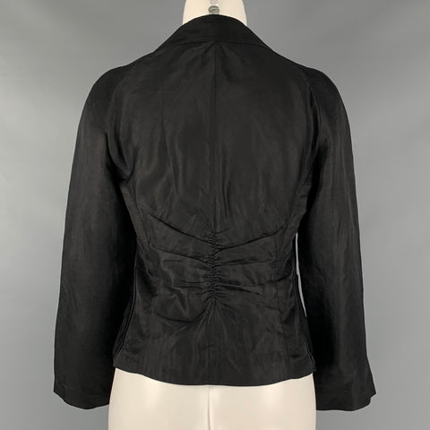 DONNA KARAN Talla 8 Blazer de chaqueta frontal atada de viscosa de lino negro