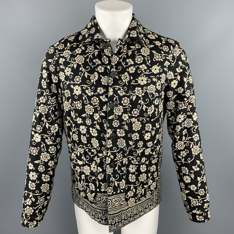 BURBERRY PRORSUM Fall 2015 Size 38 Navy & Beige Print Cotton Lined Jacket