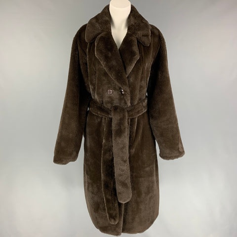 STAND STUDIO Taille M Manteau Faustine en fausse fourrure marron à revers cranté