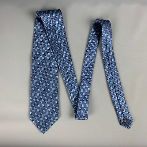 ERMENEGILDO ZEGNA Navy Blue Checkered Silk Tie