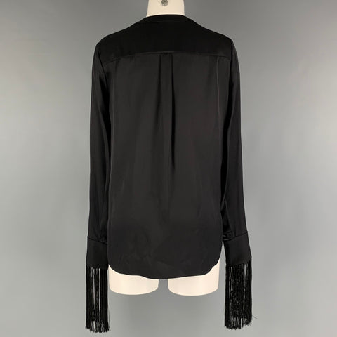 ALEXANDER MCQUEEN Talla 2 Camisa lisa de seda negra con cuello abierto