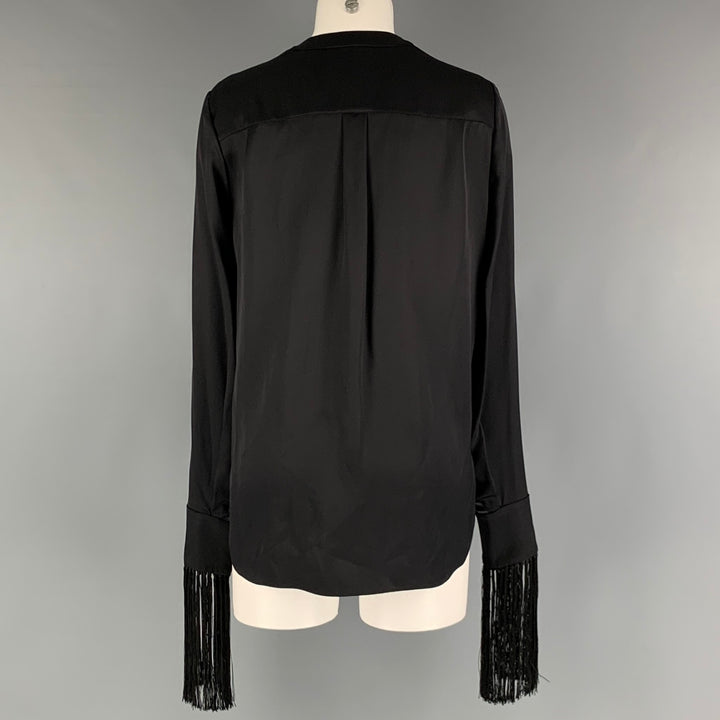 ALEXANDER MCQUEEN Size 2 Black Silk Solid Open Collar Shirt