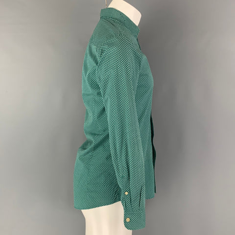 SCOTCH AND SODA Size S Green White Polka Dot Stretch Long Sleeve Shirt
