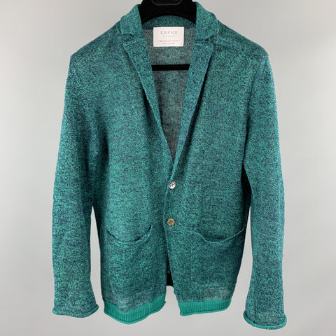 EDIFICE Taille XS Teal Heather Tricoté Lin Boutonné Poches Cardigan Pull