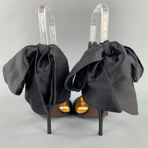 WALTER STEIGER Talla 8 Mules con correa en el tobillo de seda satinada negra