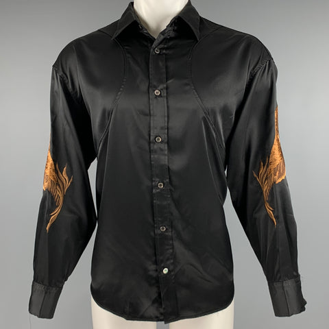 CHRISTIAN DADA Taille XS Chemise à manches longues en polyester brodé marron noir