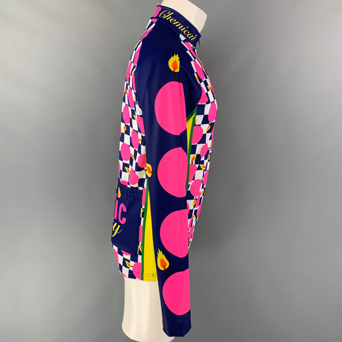 WALTER VAN BEIRENDONCK SS20 Size L Blue Pink Graphic Nylon Jersey Bike Top