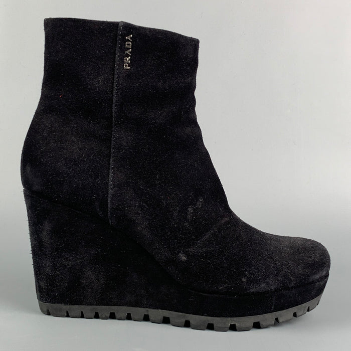 PRADA Size 7 Black Leather Platform Boots