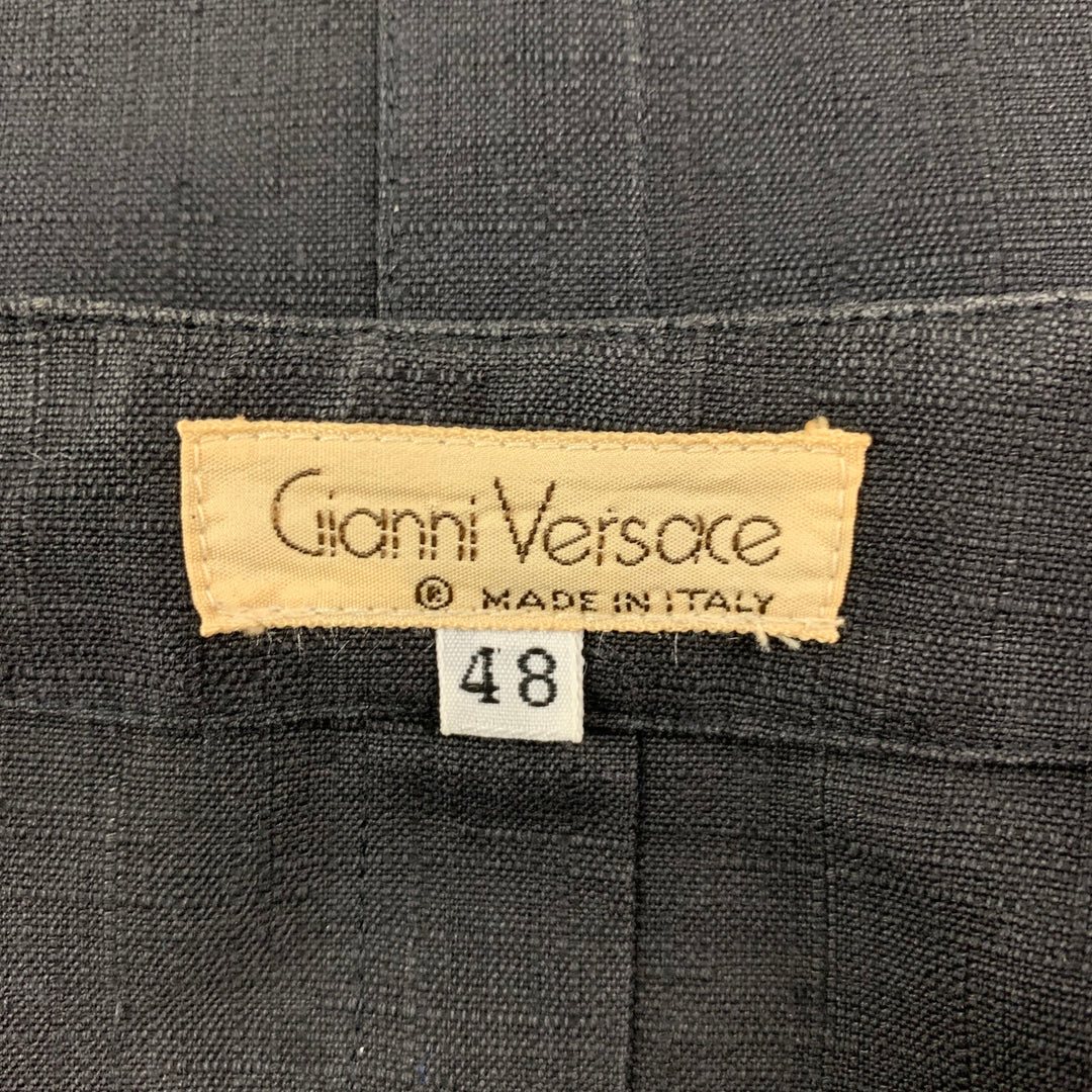 Vintage GIANNI VERSACE Size 38 Black Textured Pleated 3 Piece Suit