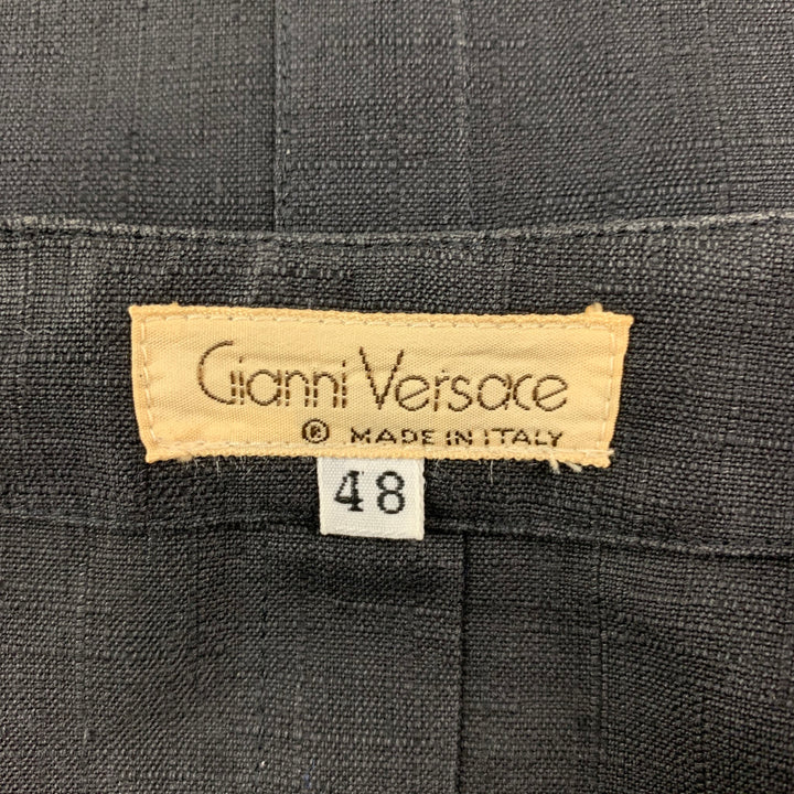 Vintage GIANNI VERSACE Size 38 Black Textured Pleated 3 Piece Suit