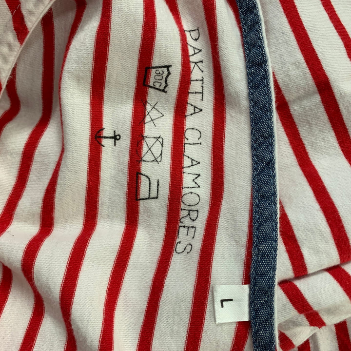 PAKITA CLAMORES Size L Red, White Blue Stripe Cotton Short Sleeve T-shirt