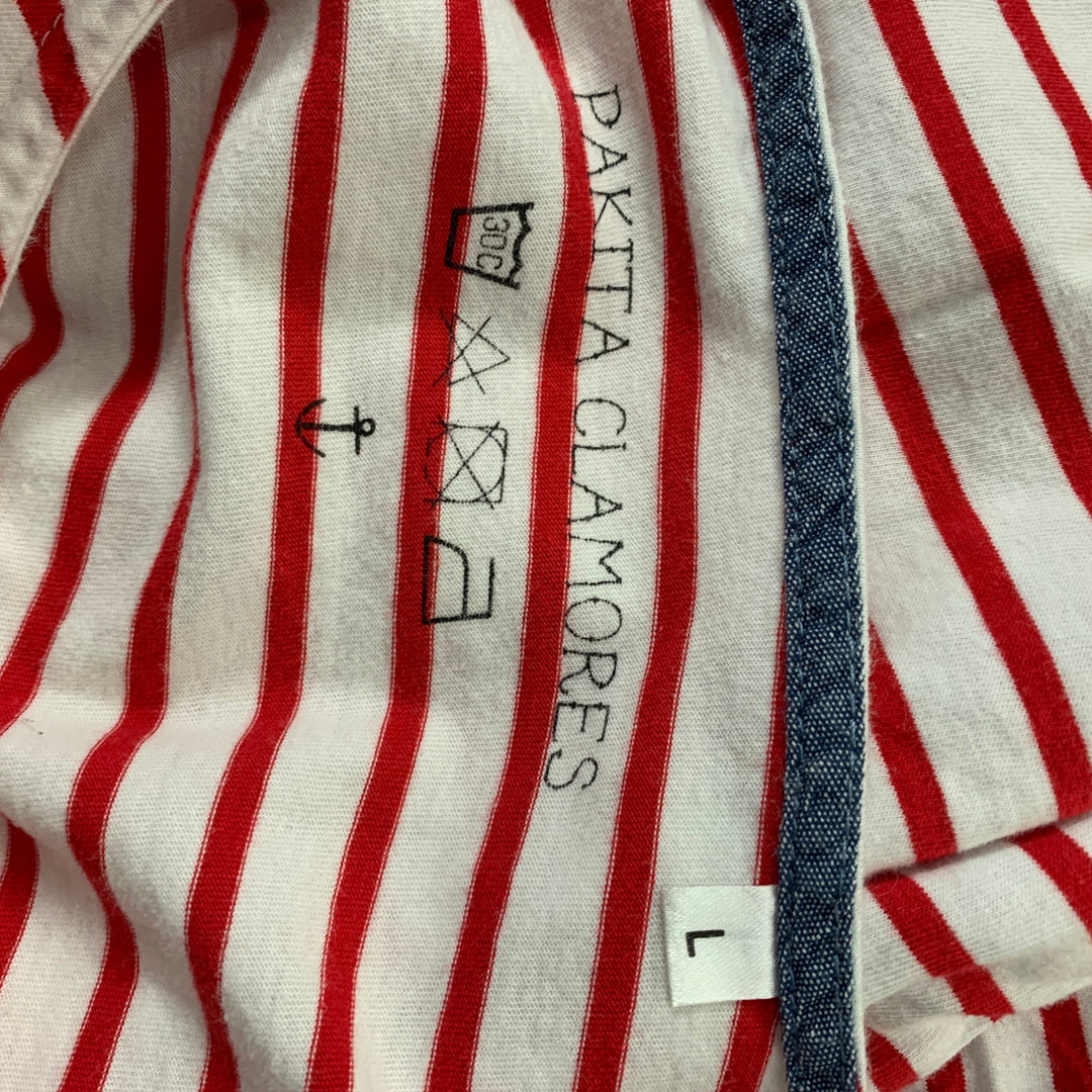 PAKITA CLAMORES Talla L Camiseta de manga corta de algodón con rayas rojas, blancas y azules