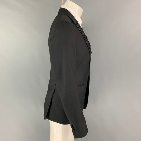 DSQUARED2 Size 38 Black Embroidery Wool Silk Peak Lapel Sport Coat