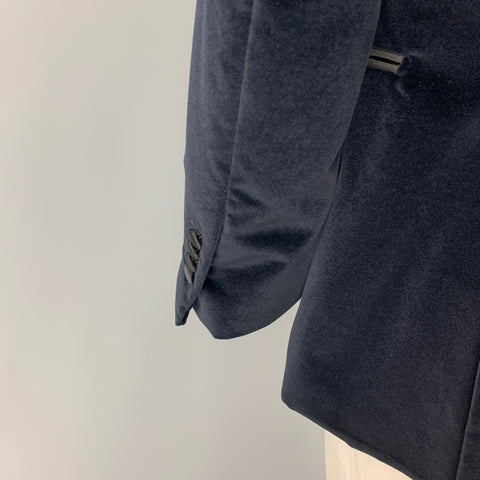 SUIT SUPPLY Size 44 Navy Black Cotton Velvet Peak Lapel Sport Coat