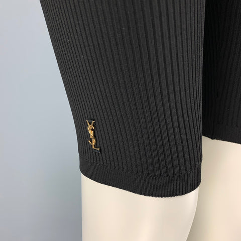 SAINT LAURENT Short Rider Côtelé en Viscose Noir Taille S