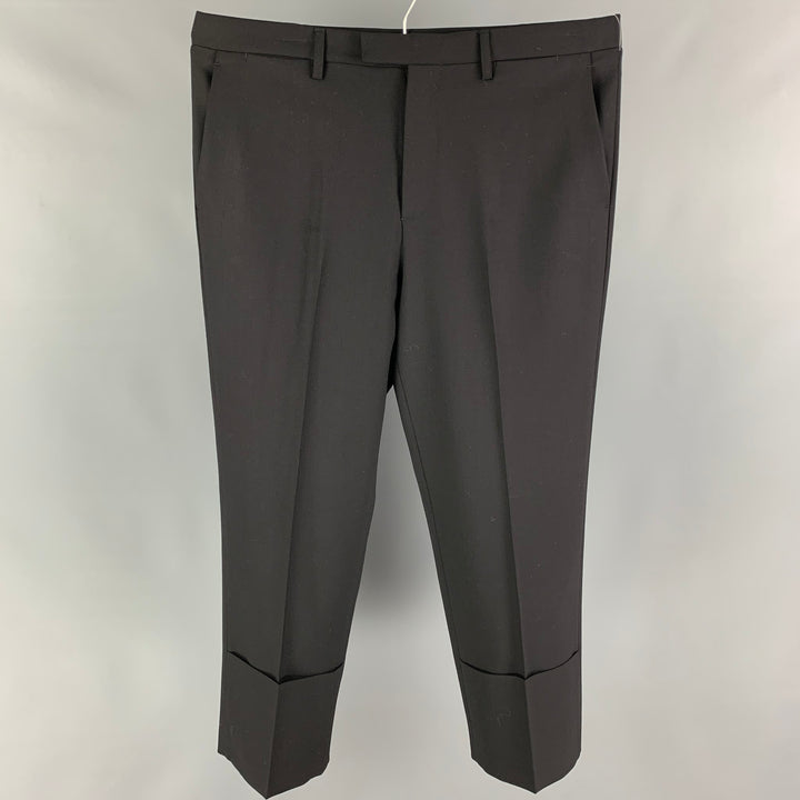 RAF SIMONS Size 36 Black Virgin Wool Flat Front Dress Pants